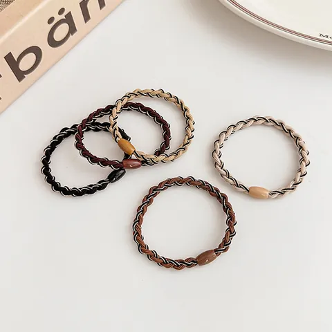 Korean Style Braided Hair Ties For Women High Elasticity Contrast Color Twist Hair Rings With Resin Bead Ponytail Holder