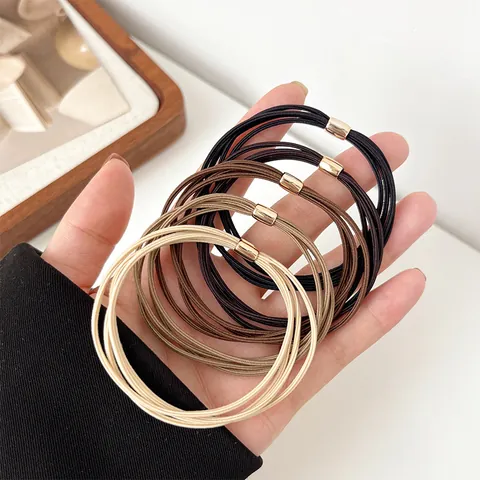 Korean High Elastic Hair Tie Set Multi-strand Ponytail Holder Minimalist Coffee Earth Tone Hair Band With Alloy Buckle Durable Hair Rope For Women