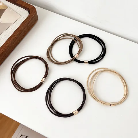 Korean High Elastic Hair Tie Set Multi-strand Ponytail Holder Minimalist Coffee Earth Tone Hair Band With Alloy Buckle Durable Hair Rope For Women