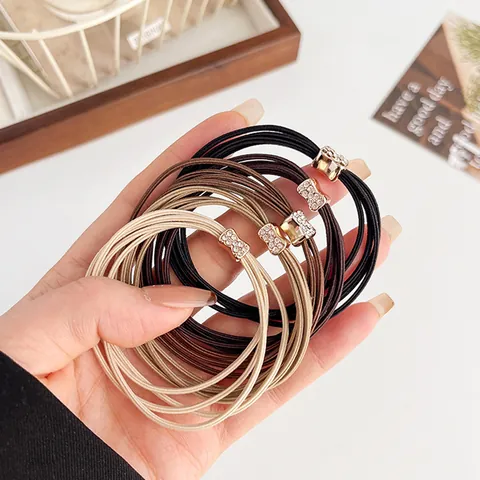 Women High Elastic Multi Strand Hair Ties Rhinestone Bow Metal Buckle Hair Bands Durable Ponytail Holders Fashion Hair Accessories
