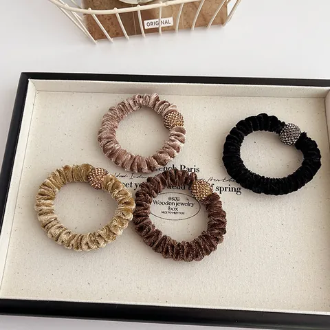 Elegant Velvet Rhinestone Hair Scrunchies Elastic Hair Ties For Women Korean Style Elegant Ponytail Holder Handmade Hair Bands
