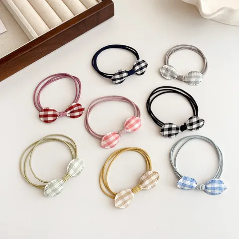 Women Sweet Plaid Bowknot Hair Tie High Elastic Rubber Band Korean Style Fabric Checkered Ponytail Holder Hair Accessory