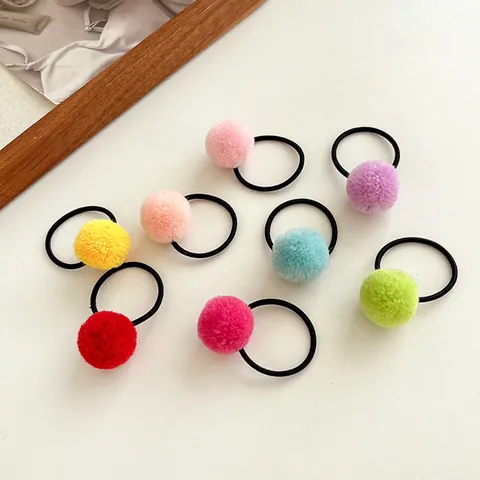 Kids Candy Color Pom Pom Hair Ties Soft Faux Fur Ball Elastic Rubber Band Hair Scrunchies For Toddler Baby Girls Hair Accessories