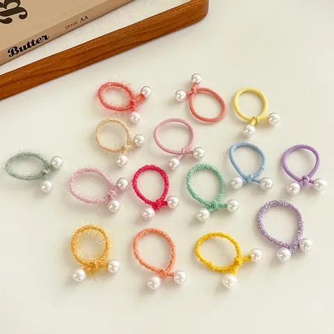 Candy Colored Plush Hair Ties With Faux Artificial Pearl For Kids Girls High Elasticity Soft Cord Hair Accessories Hair Ropes
