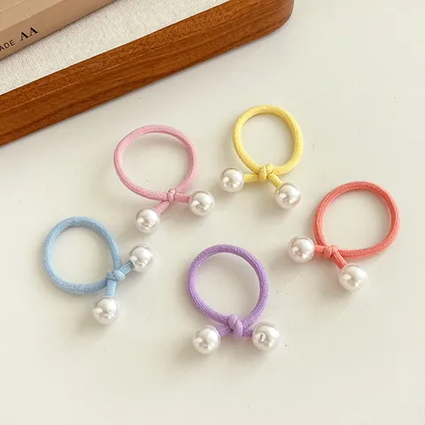 Candy Colored Plush Hair Ties With Faux Artificial Pearl For Kids Girls High Elasticity Soft Cord Hair Accessories Hair Ropes