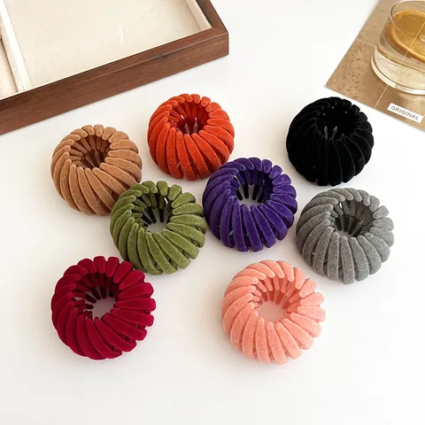 Women Flocked Bird Nest Hair Clip Retractable Hair Claw Velvet Expandable Bun Maker Ponytail Holder Hair Accessory