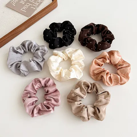 Elegant Satin Rhinestone Scrunchies Large Hair Tie High Elastic Ponytail Holder For Women Minimalist Korean Style Hair Accessories