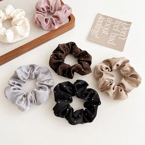 Elegant Satin Rhinestone Scrunchies Large Hair Tie High Elastic Ponytail Holder For Women Minimalist Korean Style Hair Accessories