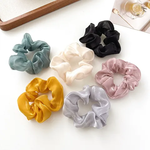 Elegant Organza Scrunchies Pearlescent Hair Ties High Elasticity Pleated Ponytail Holders For Women Minimalist Korean Style Accessories