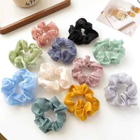 Elegant Organza Scrunchies Pearlescent Hair Ties High Elasticity Pleated Ponytail Holders For Women Minimalist Korean Style Accessories