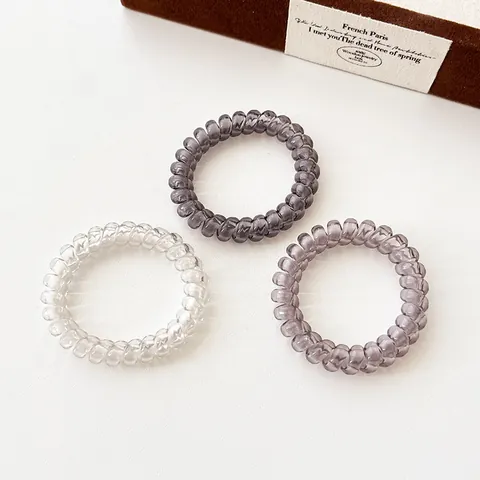 Élastiques à Cheveux Spirale Fil de Téléphone Haute Élasticité Transparent Gris Dégradé Sans Trace Accessoires Cheveux Femme