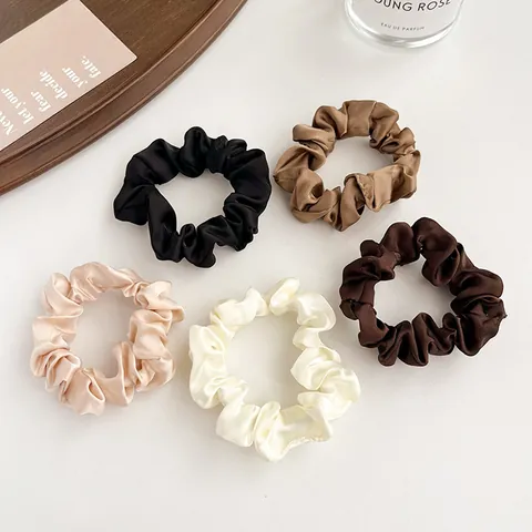 French Chic Satin Pleated Hair Scrunchies For Women High Elasticity Solid Color Elegant Small Hair Ties Minimalist Hair Accessories