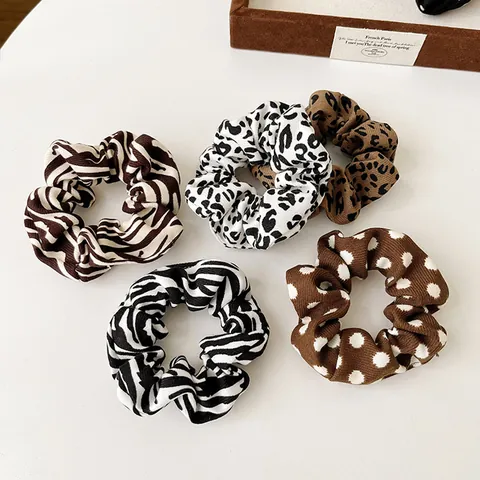 Französisch Vintage Leoparden Zebramuster Punktmuster Scrunchies Stoff Hohe Elastizität Haargummis Pferdeschwanz Halter Damen Schmuck