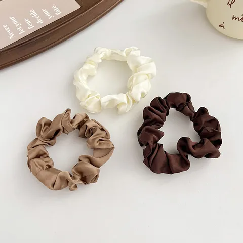 French Chic Satin Pleated Hair Scrunchies For Women High Elasticity Solid Color Elegant Small Hair Ties Minimalist Hair Accessories