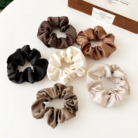 Coleteros de Satén Vintage Francés Elegantes Color Sólido Plisado Elásticos Lazos para el Cabello para Mujeres Accesorios Diarios