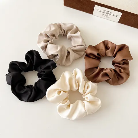 Coleteros de Satén Vintage Francés Elegantes Color Sólido Plisado Elásticos Lazos para el Cabello para Mujeres Accesorios Diarios