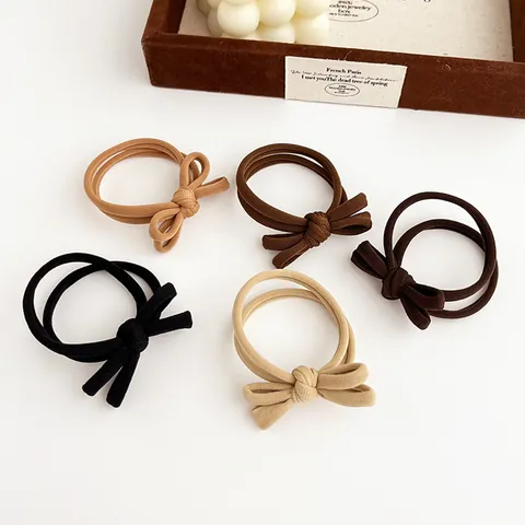 Schleife Elastische Haargummis Für Damen Rippentextur Nahtlose Pferdeschwanz Halter Nylon Haarschmuck Einfache Erdtöne Geschenk