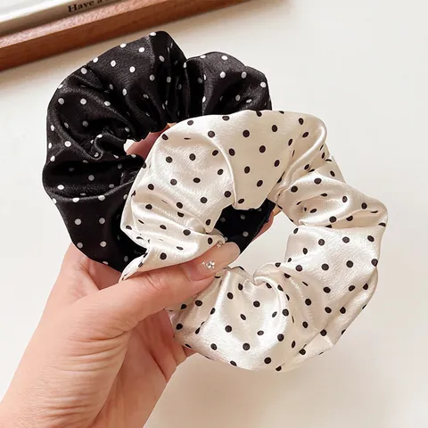Französische Satin Scrunchies Mit Polka Dots Hohe Elastizität Plissierte Haargummis Für Damen Vintage Ponytail Halter