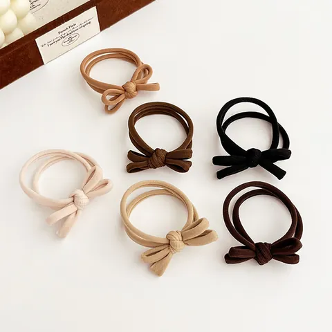Schleife Elastische Haargummis Für Damen Rippentextur Nahtlose Pferdeschwanz Halter Nylon Haarschmuck Einfache Erdtöne Geschenk