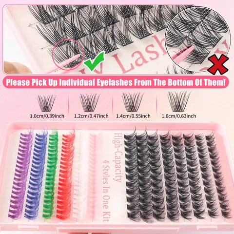 DIY Eyelash Clusters Mixed Multi Color False Eyelashes With Bond Seal Remover Tweezer Brush D Curl Lash Extension Makeup