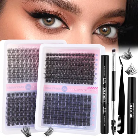 DIY Cluster Eyelashes Extension Kit Synthetic Fiber D Curl 10-18mm Mixed Volume Lashes With Bond Seal Glue Remover Tools