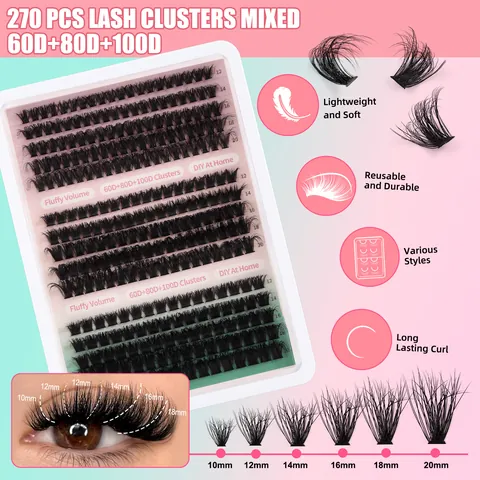 Kunstfaser Einzelwimpern Set Gemischte Dichte Flauschig Natürlich DIY Wimpernverlängerung Kit Mit Kleber Und Werkzeugen