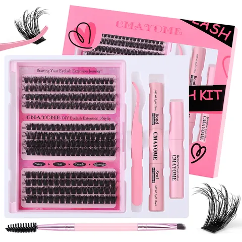 DIY Eyelash Extension Kit Cluster Lashes With Bond Seal Remover Tweezers Brush Professional Segmented Individual Eyelash Kit Women Beauty