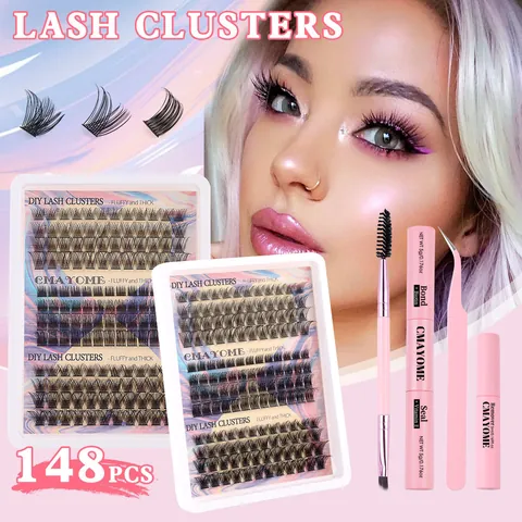DIY Lash Extension Kit With Glue Remover Tweezers Mixed Length Natural Fluffy 3D False Eyelashes For Women