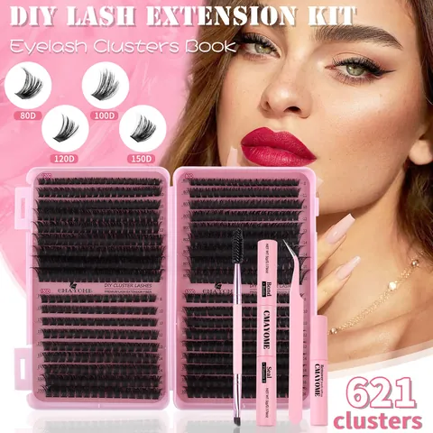 CMAYOME DIY Cluster Eyelash Extensions Kit Synthetic Fiber Cluster Lashes With Lash Bond Seal Remover Tweezers Spoolie