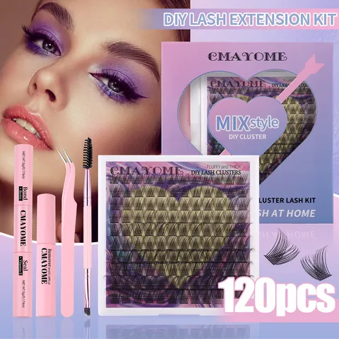 Kit Extension Cils Individuels DIY pour Femmes Faux Cils Épais Mélange de Longueurs Avec Colle Scellant Dissolvant et Pince