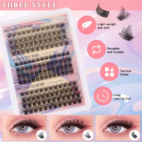 DIY Lash Extension Kit With Glue Remover Tweezers Mixed Length Natural Fluffy 3D False Eyelashes For Women