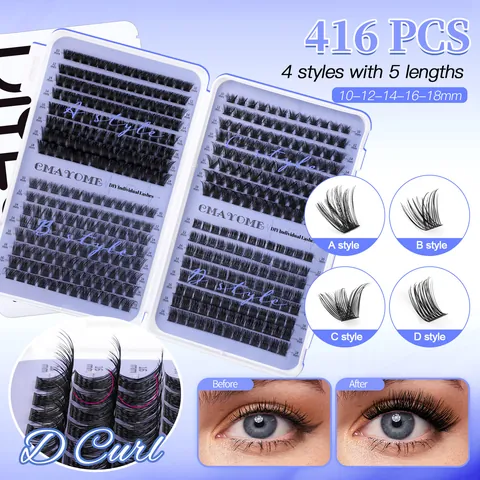 DIY Individual Eyelash Extension Kit With Bond And Seal Remover Tweezer Brush Waterproof Voluminous Natural False Eyelashes Clusters For Women Beauty Makeup Tools