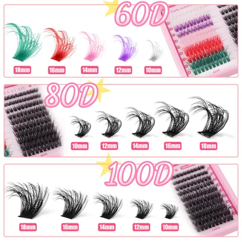 Bunte Cluster-Wimpern DIY Verlängerung Set Synthetische Faser Einzelne Falsche Wimpern Gemischt Mehrfarbig Und Schwarz Für Damen Make-up Werkzeug