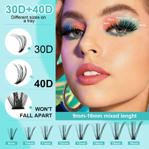 DIY Individual Cluster Lashes Kit Mixed Various Lengths Soft PBT Synthetic Fiber Eyelash Extensions Natural Volume Lash Enhancement For Women Beauty Makeup