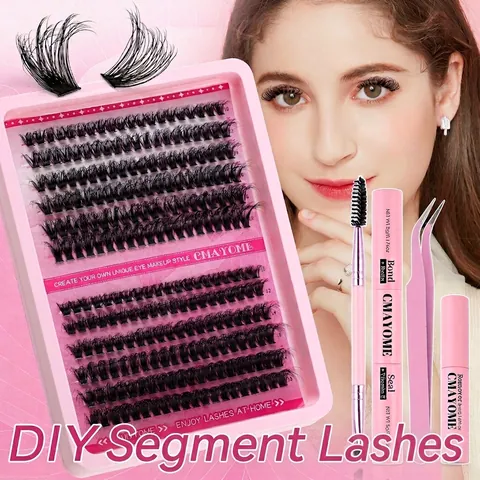 DIY Wimpernverlängerung Kollektion Cluster Wimpern Natürlich Wispy Lang Lockig Mit Bond Seal Entferner Pinzette Bürste Profi Make-up