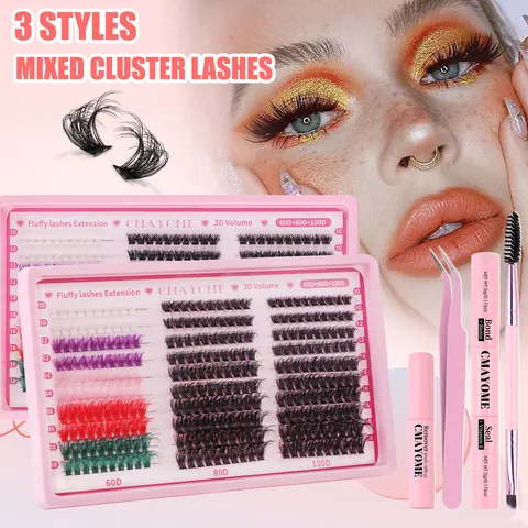 Kit Estensione Ciglia a Ciuffetto Fai da Te in Fibra Sintetica Ciglia Finte Individuali Misto Multicolore e Nero per Strumenti Trucco Occhi Donna