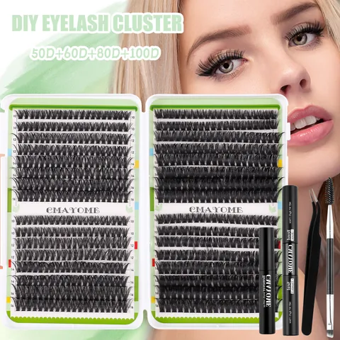 Kit Extension Ciglia a Ciuffetti DIY Lunghezze Miste Curvatura D Ciglia Con Sigillante Adesivo Rimosso Pinzetta Pennello Strumenti Trucco