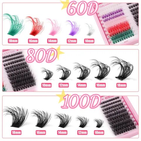 Kit Estensione Ciglia a Ciuffetto Fai da Te in Fibra Sintetica Ciglia Finte Individuali Misto Multicolore e Nero per Strumenti Trucco Occhi Donna