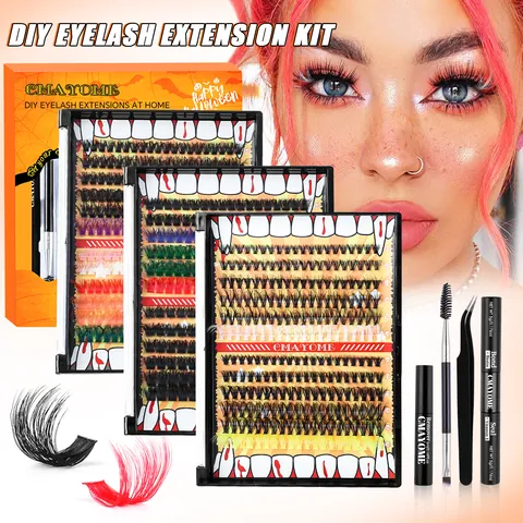 Halloween DIY Cluster Eyelash Extension Kit Colorful False Eyelashes D Curl Mixed Length Individual Lashes With Bond Seal Remover Tweezers Tool