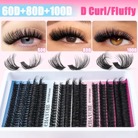 DIY Cluster Wimperverlenging Kit D Krul Pluizig Gemengde Lengtes Individuele Wimpers Met Lijm En Afdichting