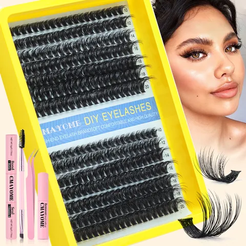 DIY Eyelash Extension Kit Synthetic Fiber Individual Clusters Natural D Curl Fluffy Segmented False Lashes With Glue Remover Tweezers Brush
