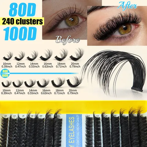 DIY Eyelash Extension Kit Synthetic Fiber Individual Clusters Natural D Curl Fluffy Segmented False Lashes With Glue Remover Tweezers Brush
