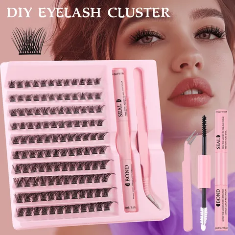 DIY Eyelash Clusters D Curl Segmented False Eyelashes Extension Kit With Dual-Ended Bond And Seal Glue And Tweezer Set Natural Black