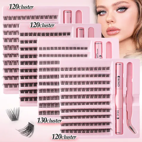 Segmented Cluster Lashes DIY Eyelash Extension Kit C Curl Fluffy Lashes With Dual Ended Bond And Seal Glue Pink Tweezers