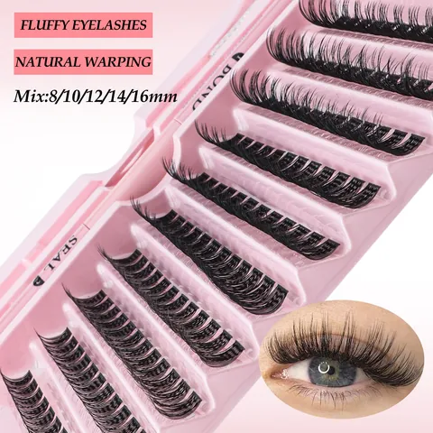 Segmented Cluster Lashes DIY Eyelash Extension Kit C Curl Fluffy Lashes With Dual Ended Bond And Seal Glue Pink Tweezers