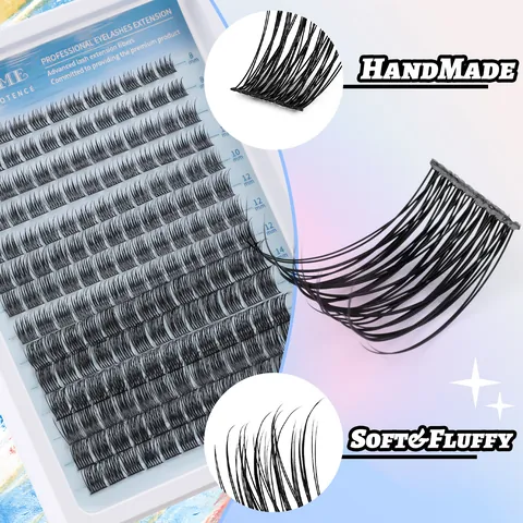 Professional DIY Cluster Eyelash Extension Kit Synthetic Fiber Individual Lashes With Bond Seal Remover Natural Fluffy Eyelashes Set
