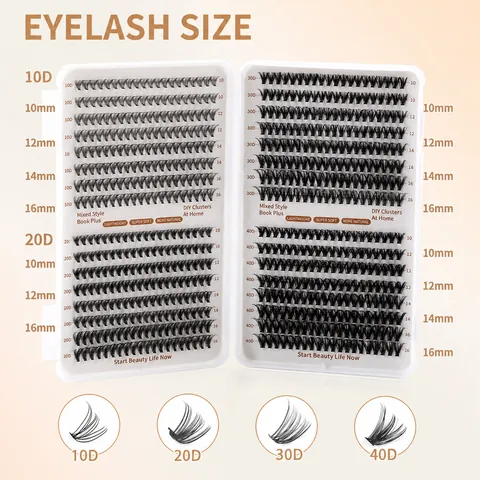 DIY Cluster Eyelash Extension Kit Mixed Style Individual Lash Clusters With Bond And Seal Remover Tweezer For Women Makeup