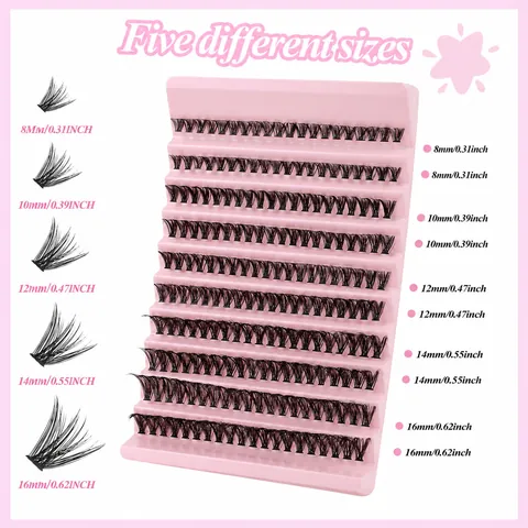 DIY Wimperverlenging Set Gesegmenteerde Cluster Wimpers Gemengde Lengtes Met Lijm En Verzegeling Roze Pincet