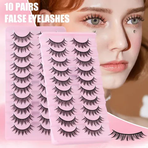 Ciglia Finte a Forma di D in Fibra Sintetica Naturali Wispy Lunghe Folte Nere Orecchini per Donna Trucco Quotidiano Festa