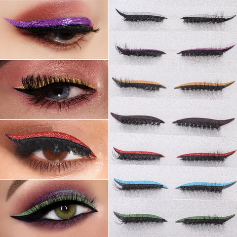 Dramatische Dikke Synthetische Vezel Valse Wimpers Met Glitter Eyeliner Sticker Voor Halloween Party Stadium Makeup Dames